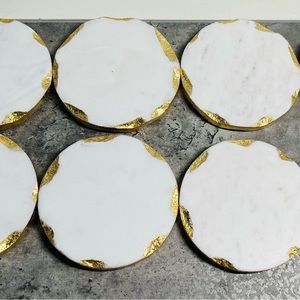Goldinger Round Gold Edge Marble Coasters